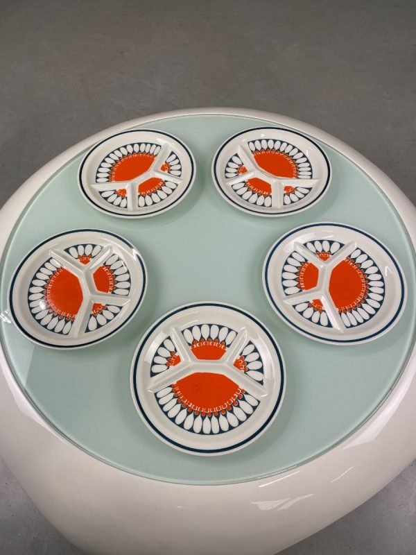 Set of 5 Fondue Plates - Turi Design Daisy by Figgjo Flint - vintage design - Made in Norway - 60's Mid Century tableware