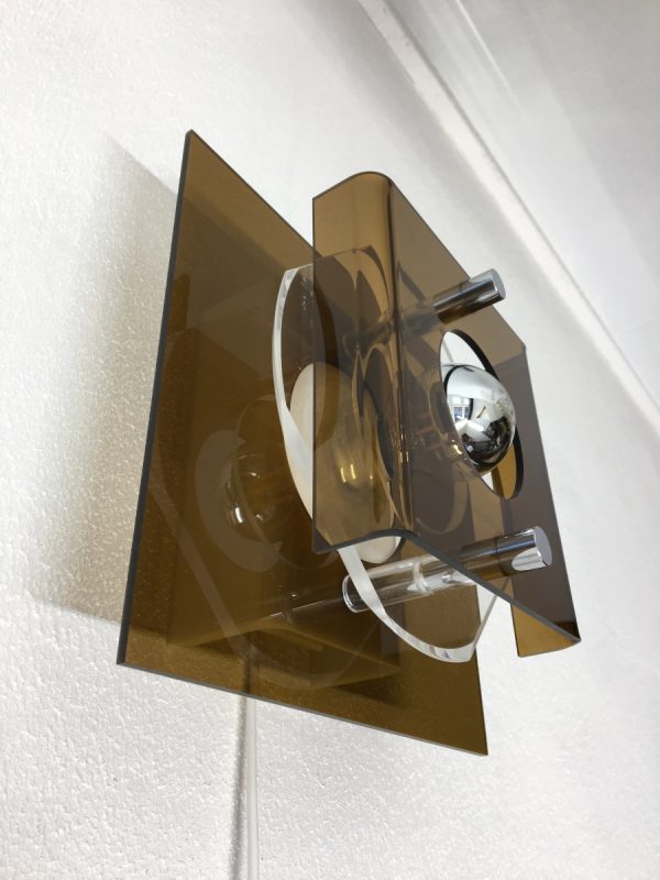 Herda space age lamp - square Plexiglass 70s wall light - perspex vintage Dutch sconce