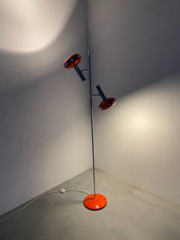 echt Vintage Hustadt Leuchten floor lamp - 1960s xl lighting orange metal chrome-plated 2light echtvintage