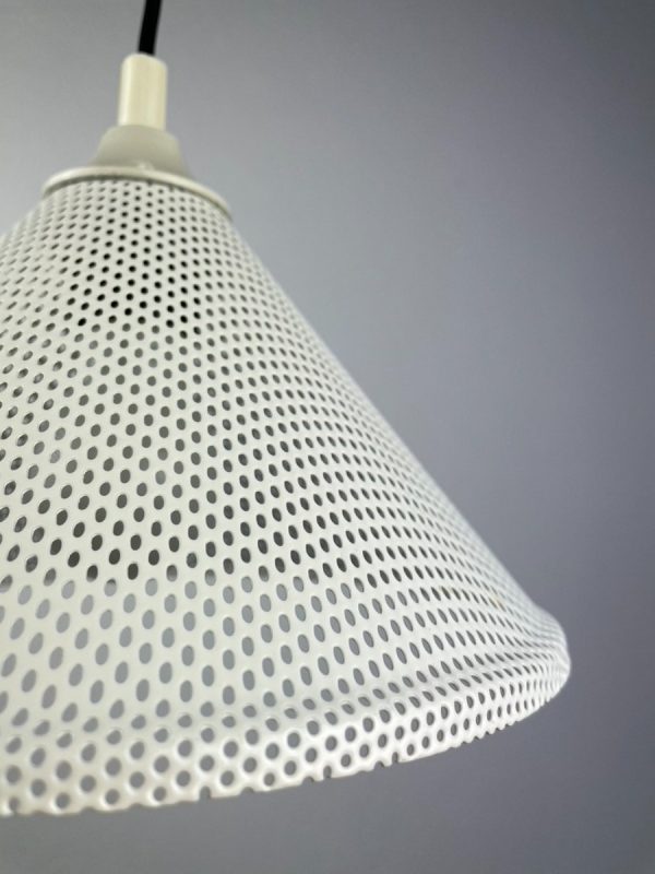 Vintage modern 1970 hanging lamp - perforated metal design lamp - white metal pendant light echtvintage echt