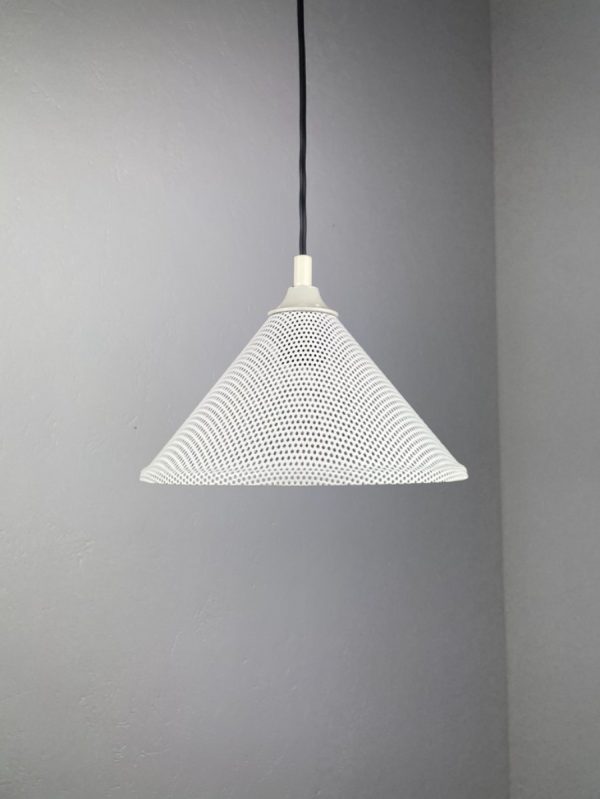 Vintage modern 1970 hanging lamp - perforated metal design lamp - white metal pendant light echtvintage echt