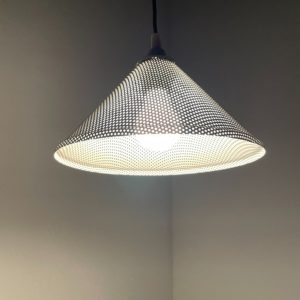 Vintage modern 1970 hanging lamp - perforated metal design lamp - white metal pendant light echtvintage echt