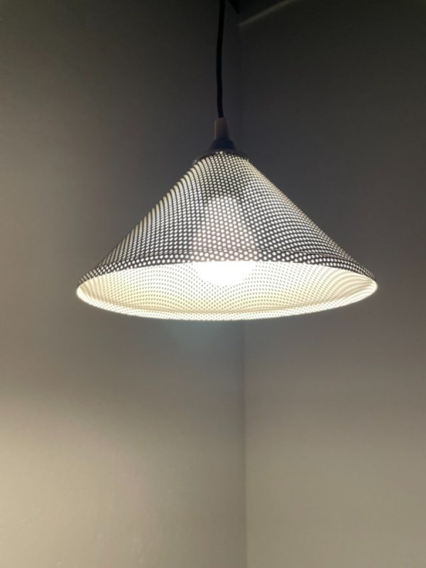 Vintage modern 1970 hanging lamp - perforated metal design lamp - white metal pendant light echtvintage echt