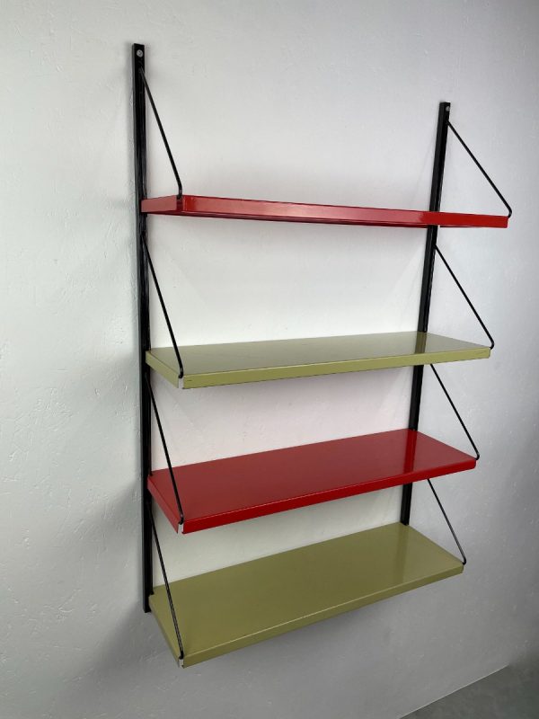 Vintage old used metal 4 shelf - Dutch iron bookshelf - 60s - man cave large wall rack echt vintage