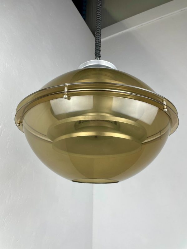 Vintage space age hanging lamp - 70s Dutch design by Dijkstra verlichting Holland - Aluminium smoked glass plastic - adjustable by Rolly