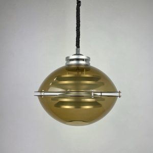 Vintage space age hanging lamp - 70s Dutch design by Dijkstra verlichting Holland - Aluminium smoked glass plastic - adjustable by Rolly