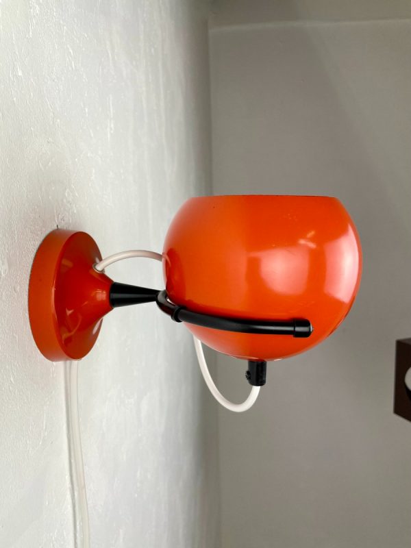 vintage 1970s basket eyeball wall lamp - GePo 70s Dutch design - adjustable orange metal Aluminium ball lamp echtvintage