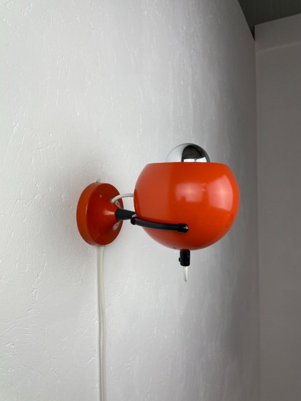 vintage 1970s basket eyeball wall lamp - GePo 70s Dutch design - adjustable orange metal Aluminium ball lamp echtvintage