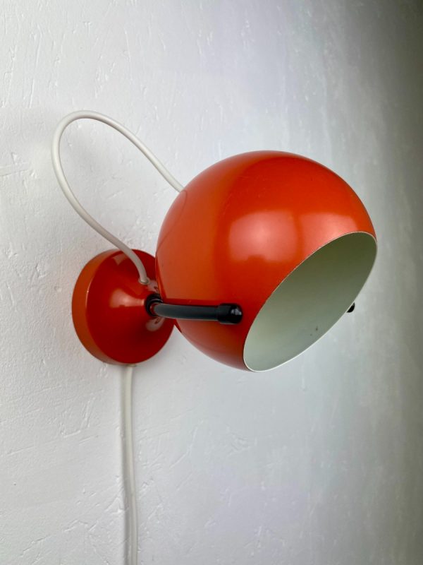 vintage 1970s basket eyeball wall lamp - GePo 70s Dutch design - adjustable orange metal Aluminium ball lamp echtvintage