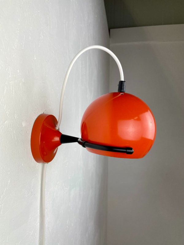 vintage 1970s basket eyeball wall lamp - GePo 70s Dutch design - adjustable orange metal Aluminium ball lamp echtvintage