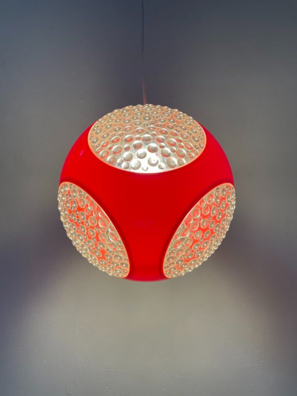 Space age 1970s pendant lamp - Massive Belgium - red plastic light - vintage iconic lighting - pop art design echtvintage