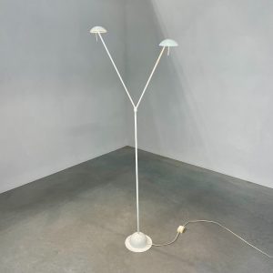 Vintage modern 80s floor lamp with two arms - large white metal slim twin design by Massive Belgium lighting - echtvintage