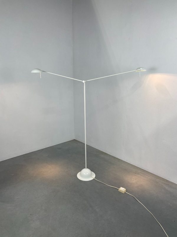 Vintage modern 80s floor lamp with two arms - large white metal slim twin design by Massive Belgium lighting - echtvintage