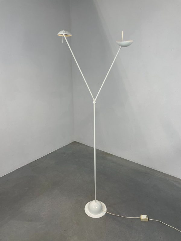 Vintage modern 80s floor lamp with two arms - large white metal slim twin design by Massive Belgium lighting - echtvintage