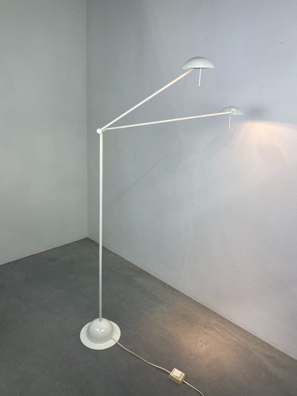 Vintage modern 80s floor lamp with two arms - large white metal slim twin design by Massive Belgium lighting - echtvintage