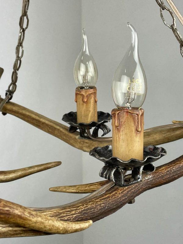 echt Vintage 1970s Antler Ceiling Light - Mancave Log Cabin Lamp - Deer Antler Natural Lighting