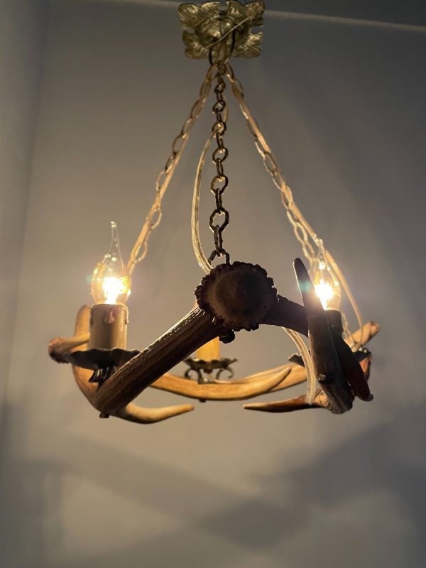 echt Vintage 1970s Antler Ceiling Light - Mancave Log Cabin Lamp - Deer Antler Natural Lighting