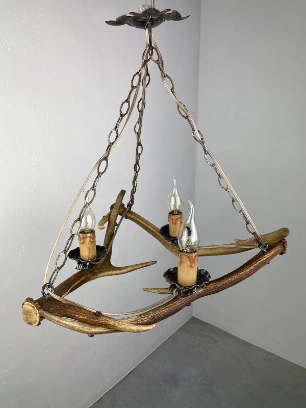 echt Vintage 1970s Antler Ceiling Light - Mancave Log Cabin Lamp - Deer Antler Natural Lighting