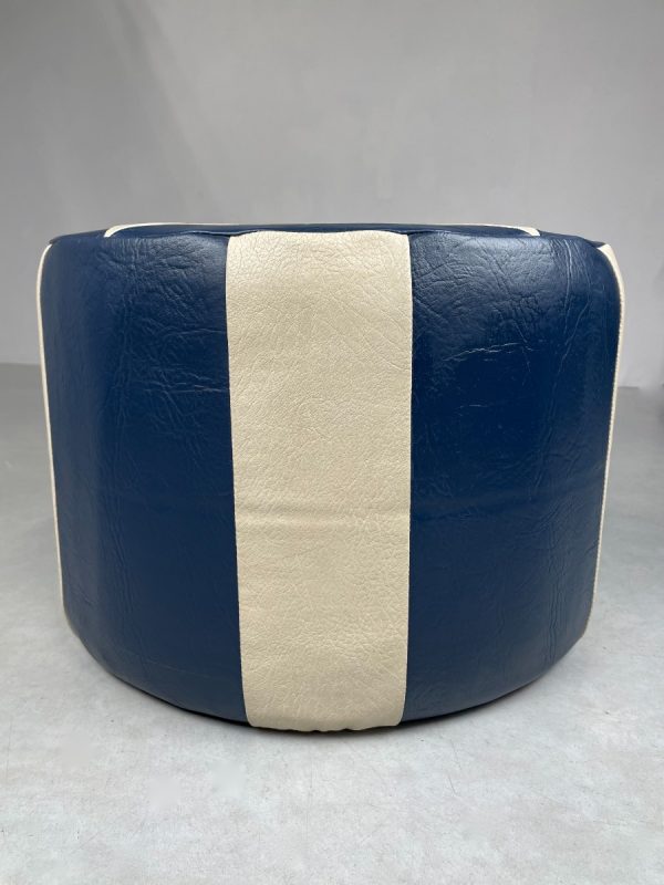 Vintage leather pouf star motif blue white - modern patchwork pouf from the 80s echt vintage