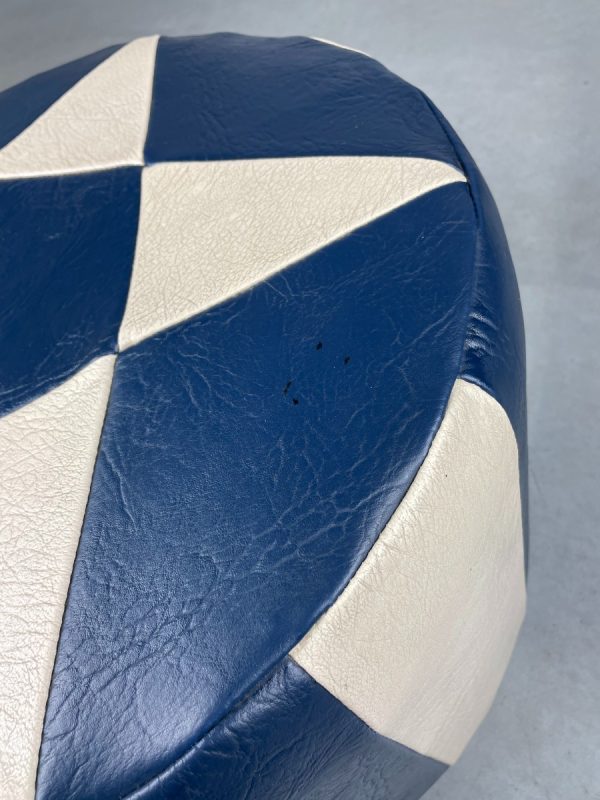 Vintage leather pouf star motif blue white - modern patchwork pouf from the 80s echt vintage