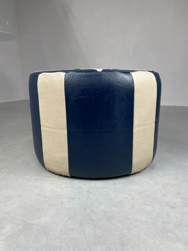 Vintage leather pouf star motif blue white - modern patchwork pouf from the 80s echt vintage