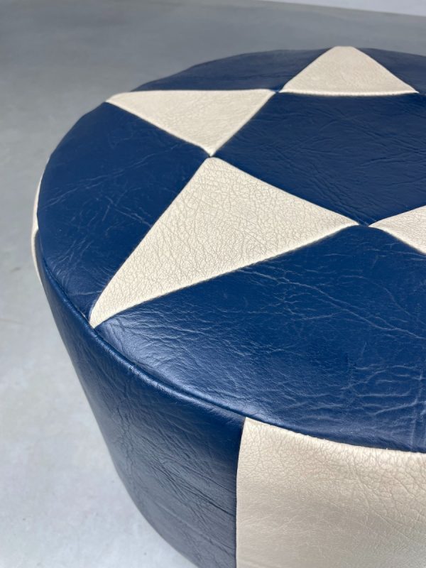 Vintage leather pouf star motif blue white - modern patchwork pouf from the 80s echt vintage