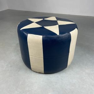 Vintage leather pouf star motif blue white - modern patchwork pouf from the 80s echt vintage