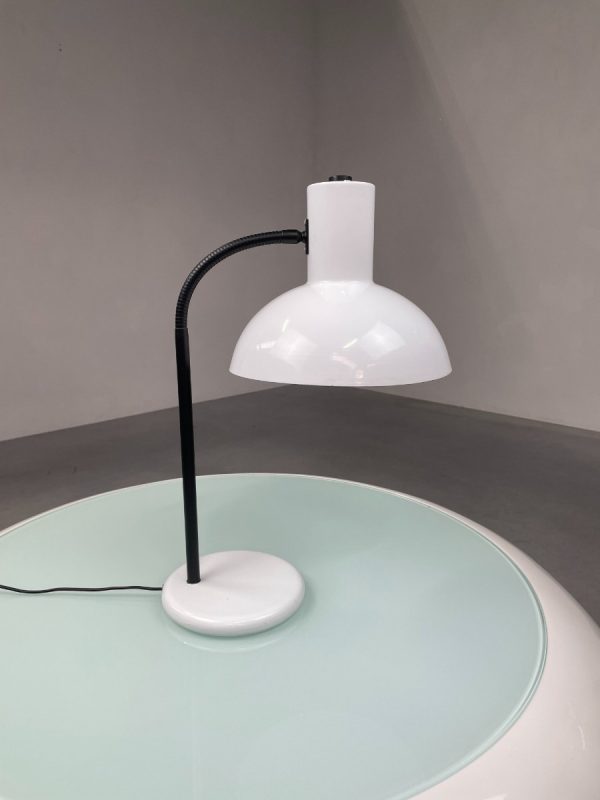 1980s design desk lamp - Anvia Almelo Holland gooseneck lighting - modern white metal table light