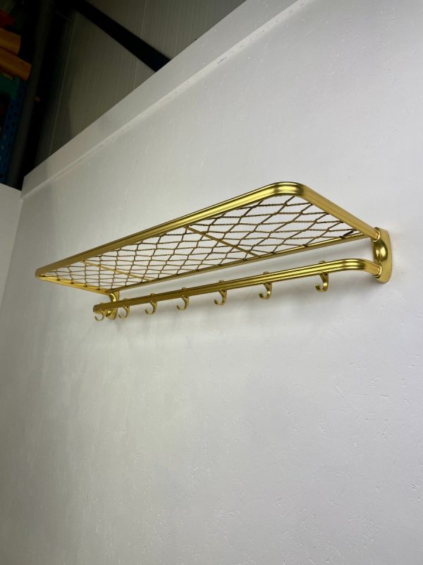 echt Vintage design wall coat rack made of aluminum with brass color - long rail with 7 hooks hat rack