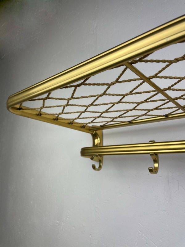 echt Vintage design wall coat rack made of aluminum with brass color - long rail with 7 hooks hat rack