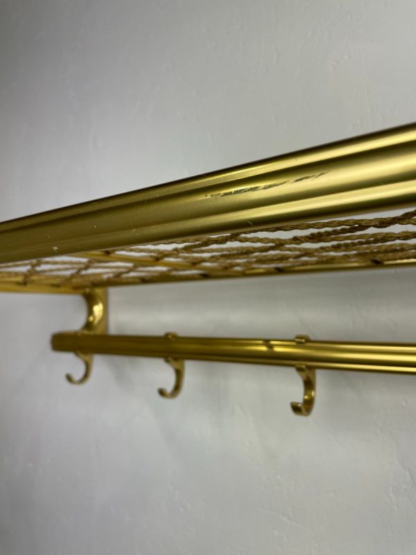 echt Vintage design wall coat rack made of aluminum with brass color - long rail with 7 hooks hat rack