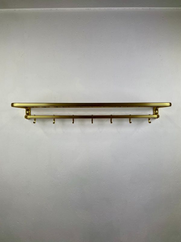 echt Vintage design wall coat rack made of aluminum with brass color - long rail with 7 hooks hat rack