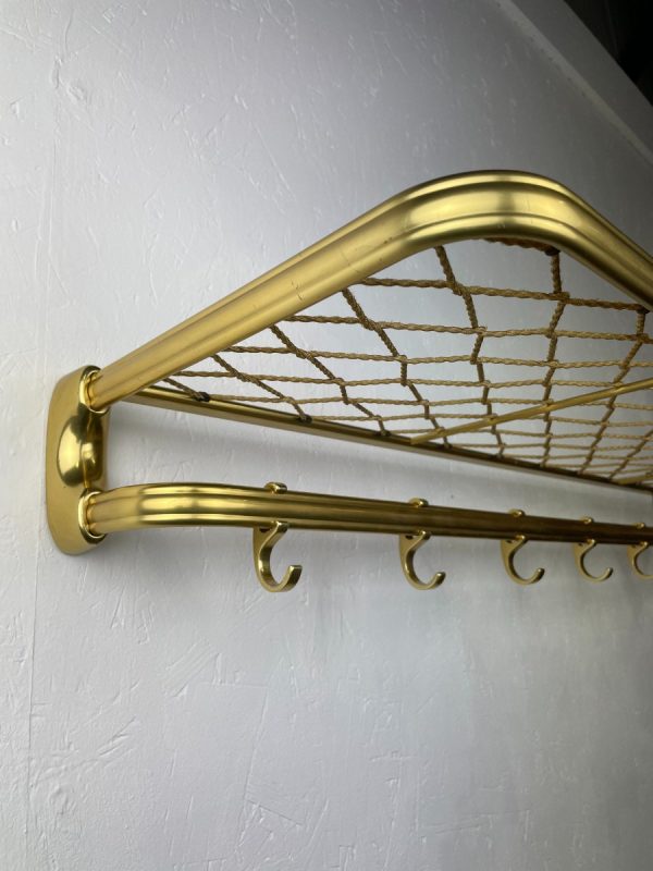 echt Vintage design wall coat rack made of aluminum with brass color - long rail with 7 hooks hat rack