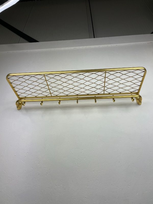 echt Vintage design wall coat rack made of aluminum with brass color - long rail with 7 hooks hat rack