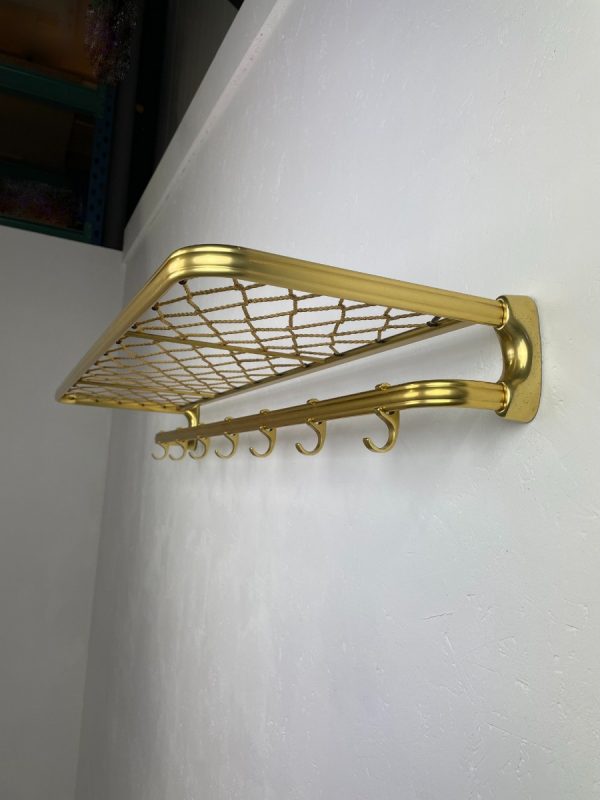 echt Vintage design wall coat rack made of aluminum with brass color - long rail with 7 hooks hat rack