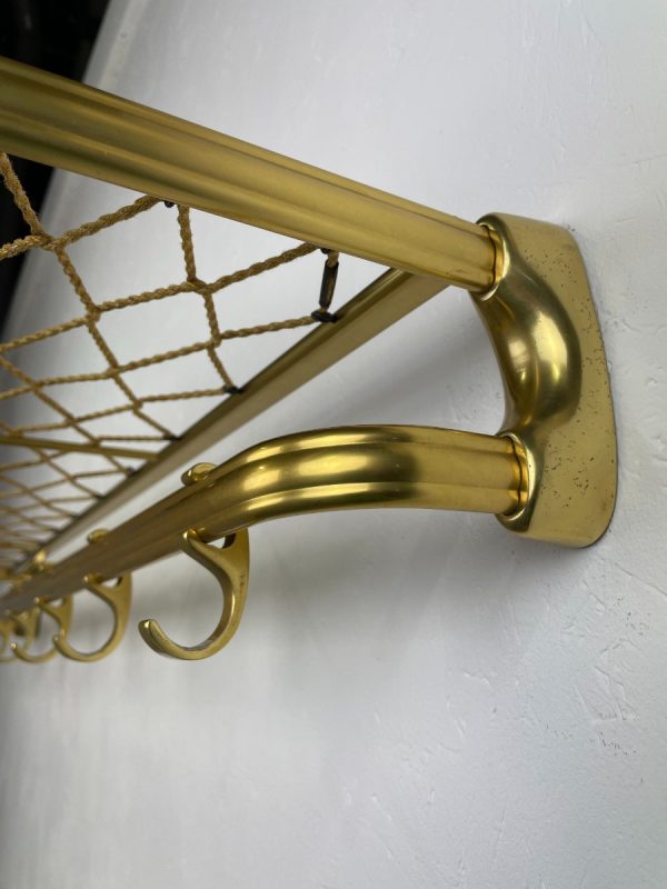 echt Vintage design wall coat rack made of aluminum with brass color - long rail with 7 hooks hat rack