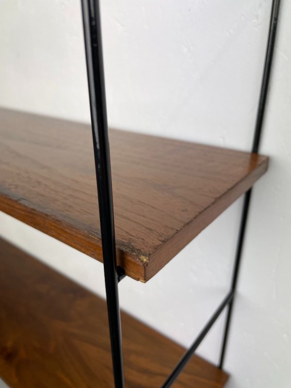 Vintage wall rack - original 70s design shelf - modern Dutch bookshelf metal wood veneer echtvintage