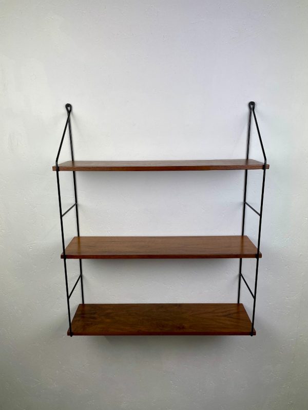 Vintage wall rack - original 70s design shelf - modern Dutch bookshelf metal wood veneer echtvintage