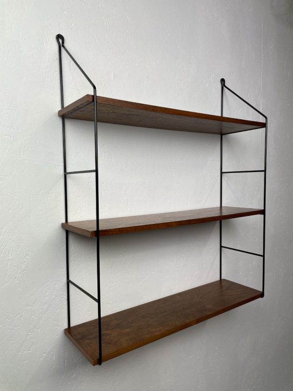 Vintage wall rack - original 70s design shelf - modern Dutch bookshelf metal wood veneer echtvintage