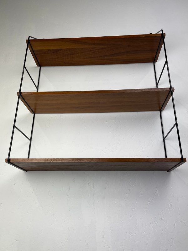 Vintage wall rack - original 70s design shelf - modern Dutch bookshelf metal wood veneer echtvintage