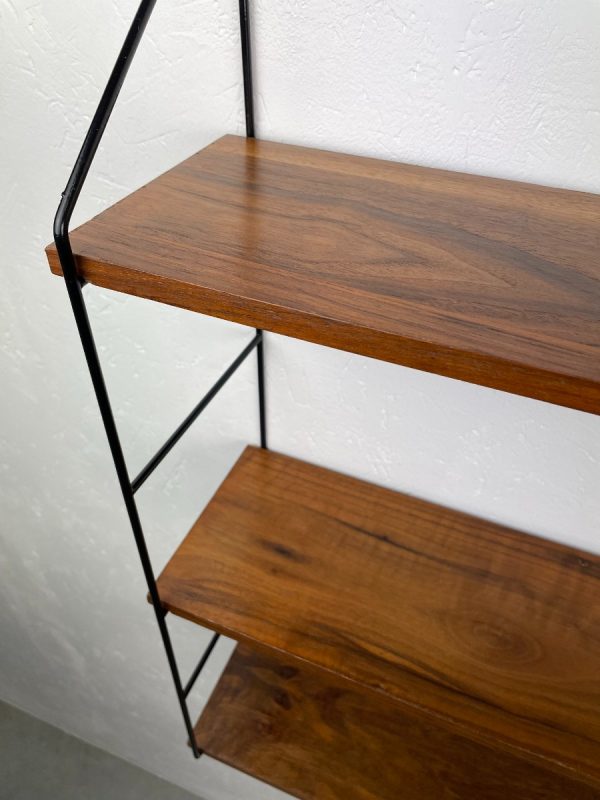 Vintage wall rack - original 70s design shelf - modern Dutch bookshelf metal wood veneer echtvintage