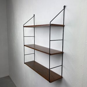 Vintage wall rack - original 70s design shelf - modern Dutch bookshelf metal wood veneer echtvintage